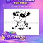 Free cute sitting calf Free happy black white cow bull Free SVG - Instant Download