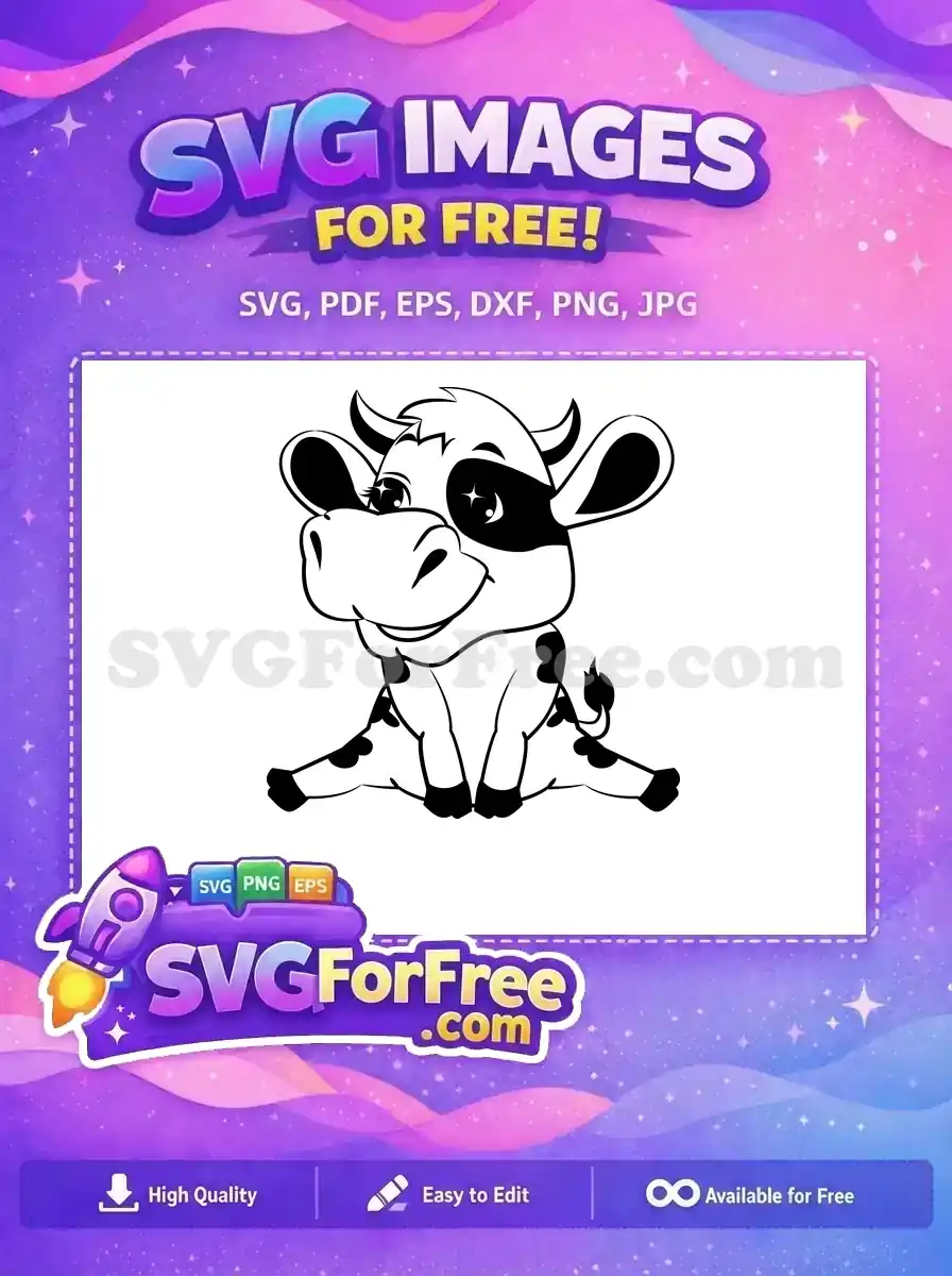 Free cute sitting calf Free happy black white cow bull Free SVG