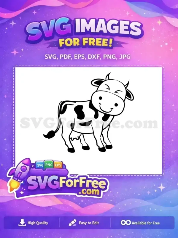 Free Happy Winking Black White Cow Free Udder Farm Animal Free SVG