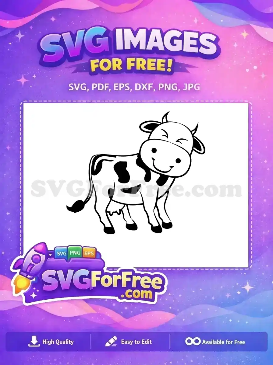 Free Happy Winking Black White Cow Free Udder Farm Animal Free SVG