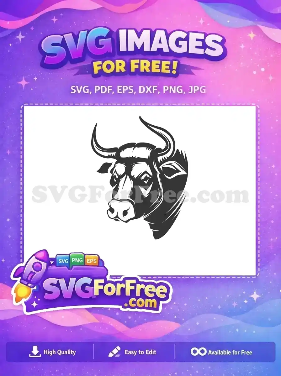 Free Powerful Black Bull Free Majestic Horns Strong Mascot Free SVG