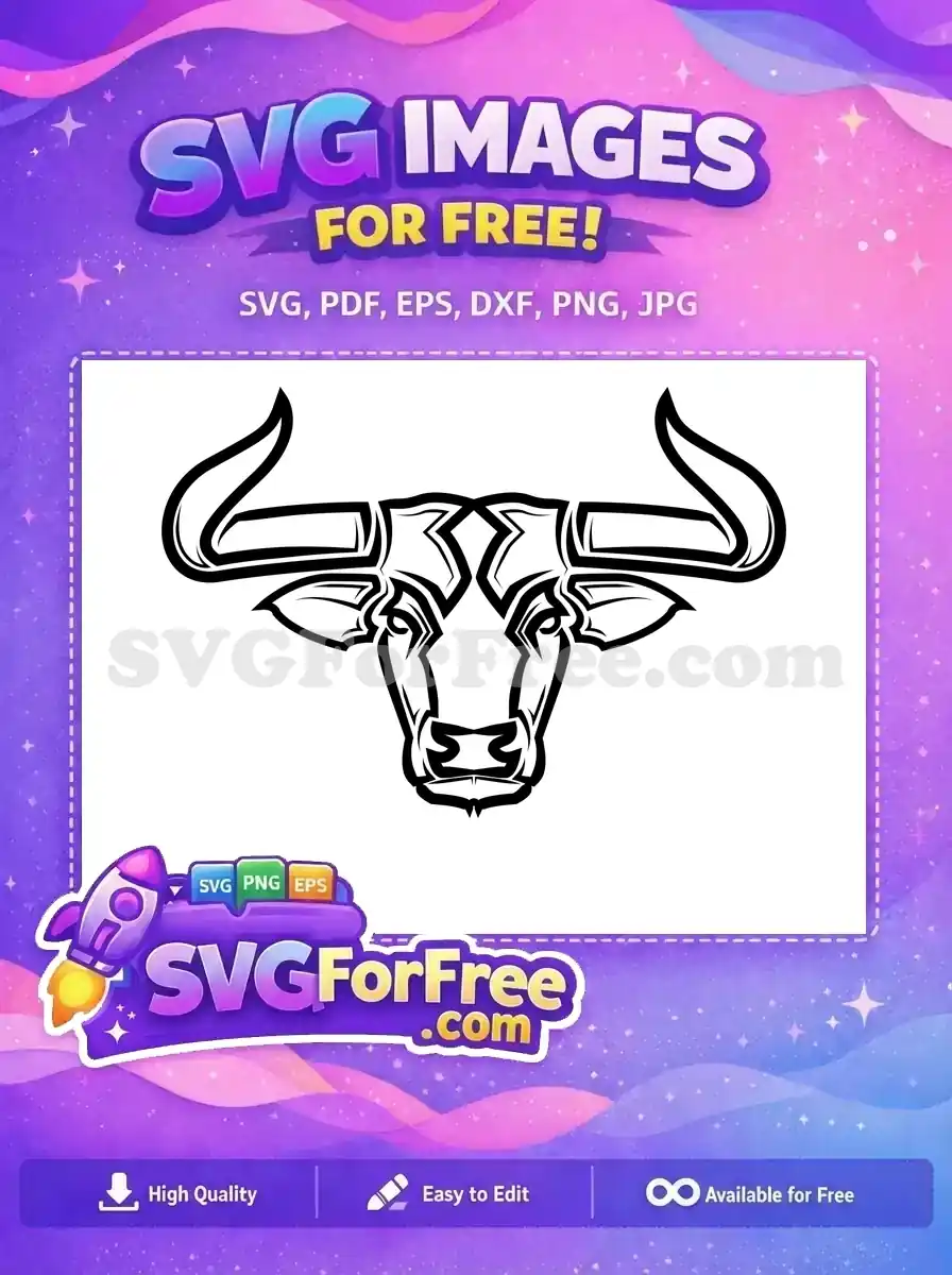 Free Strong Curved Horns Free Tribal Style Black Bull Head Free SVG