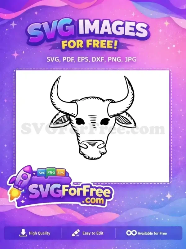 Free Black Outline Horned Free Simple Farm Animal Bull Head Design Free SVG