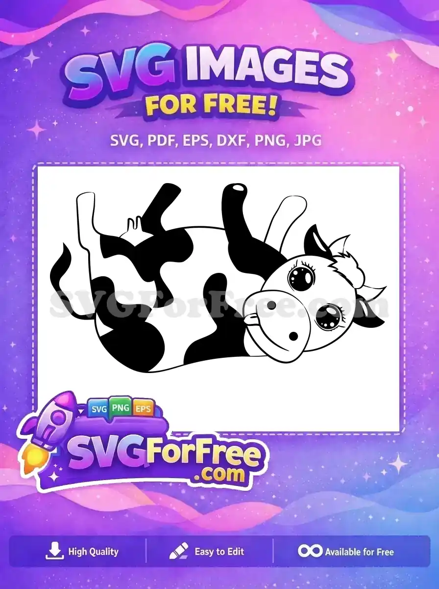 Free Cute Lying Free Happy Black White Cow Bull Free SVG