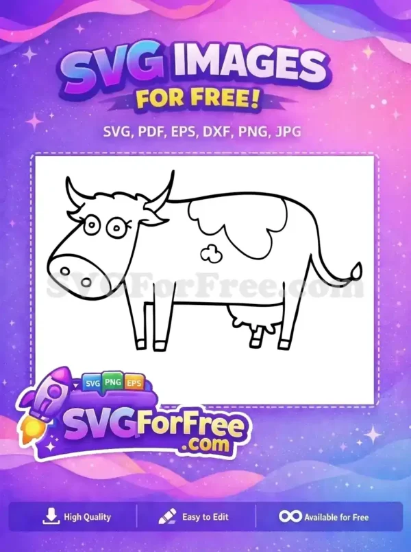 Free Line Art Cow Free Black Outline with Spots Cow Bull Free SVG