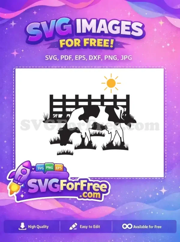Free Holstein Cow Free Grazing Sun Farm Scene Free SVG