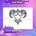 Free Ornate Black Bull Free Floral Horns Cow Bull Free SVG - Instant Download