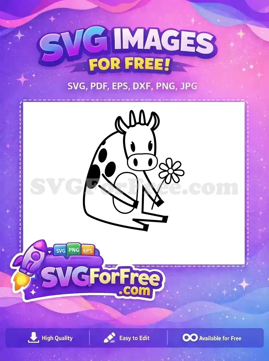 Free Happy Spotted Cow Free Holding Daisy Flower Farm Bull Free SVG