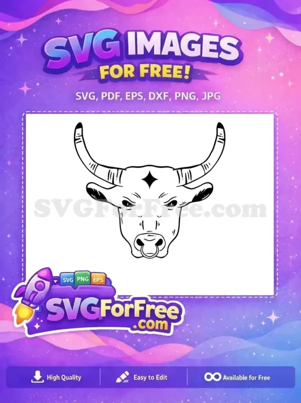 Free Intense Black Bull Free Nose Ring Diamond Cow Bull Free SVG