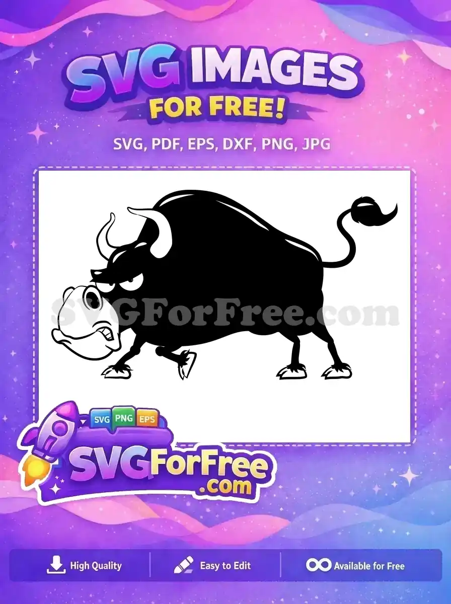 Free Angry Black Bull Free Charging Cartoon White Horns Cow Bull Free SVG