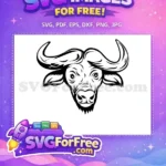 Free Fierce Black Bull Head Free Large Curved Horns Wildlife Free SVG - Instant Download