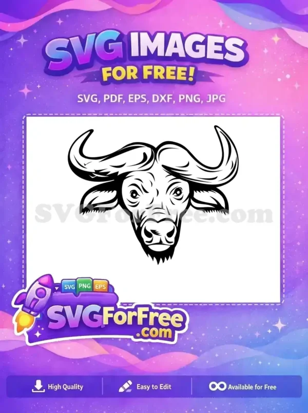 Free Fierce Black Bull Head Free Large Curved Horns Wildlife Free SVG