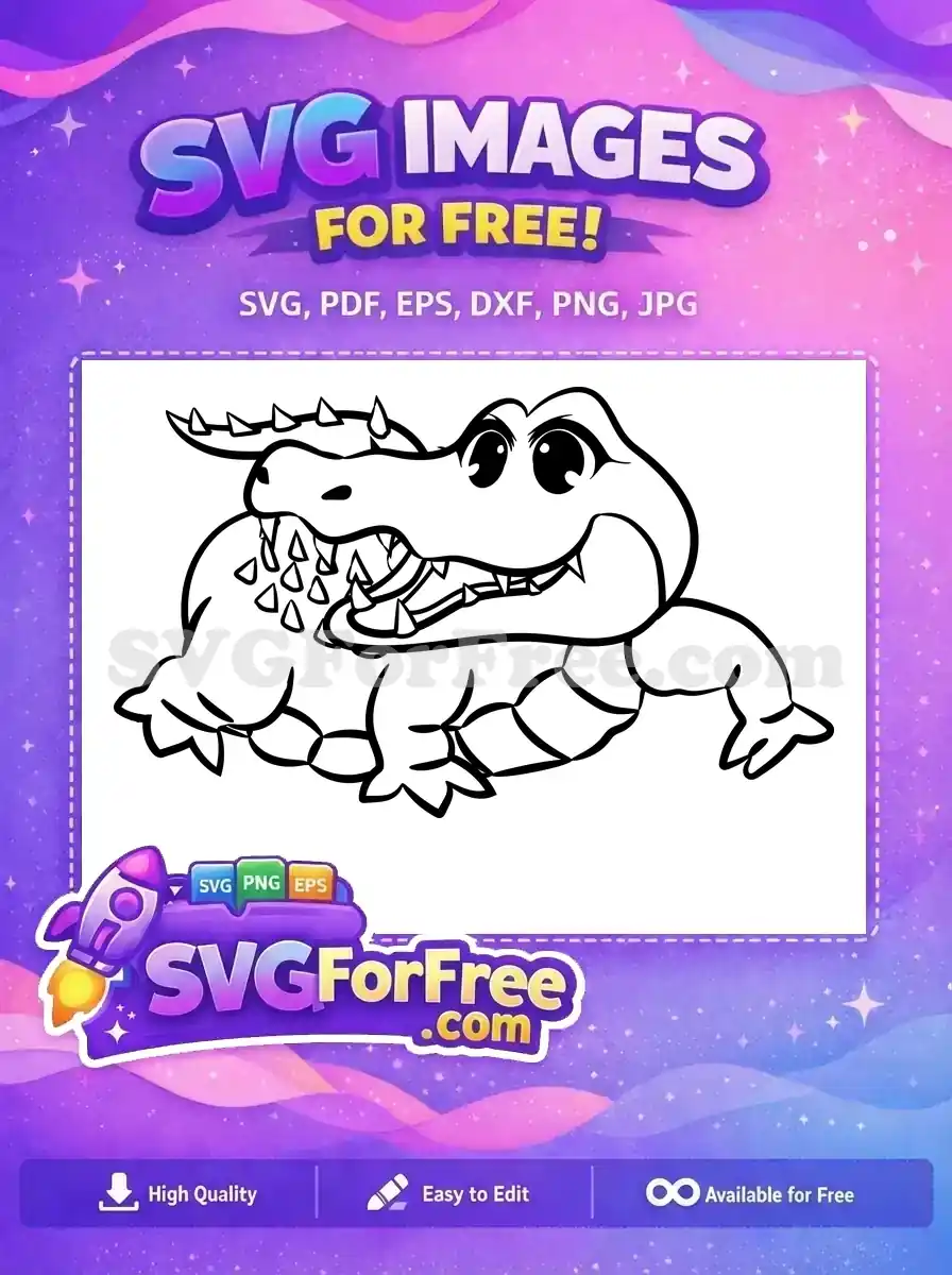 Free Happy Wide-Eyed Free Spiky Back Crocodile Silhouette Free SVG