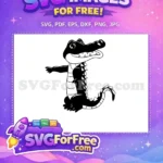 Free Happy Open Mouth Free Black Smiling Character Crocodile Silhouette Free SVG - Instant Download