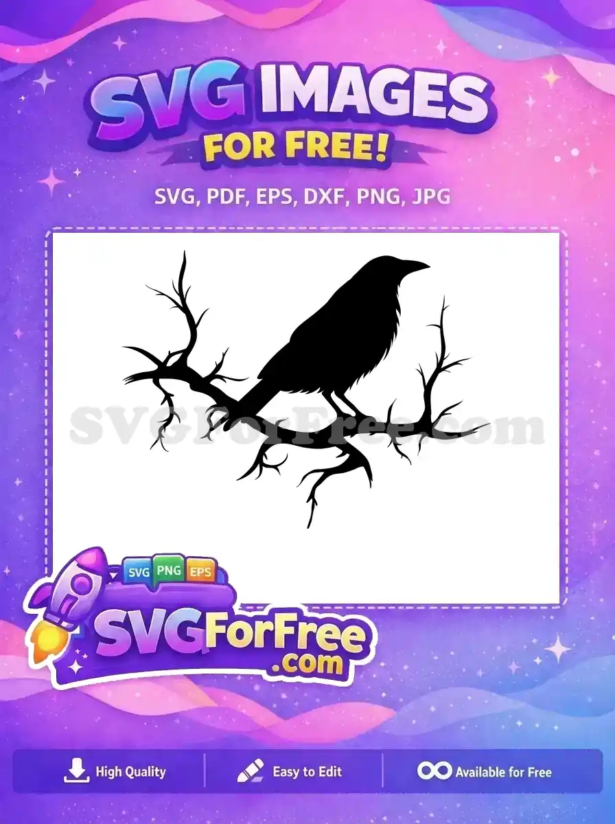 Free Majestic Black Crow Free Spooky Dead Tree Branch Halloween Free SVG