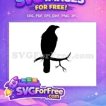 Free Black Crow Silhouette Free Perched Branch Halloween Free SVG - Instant Download