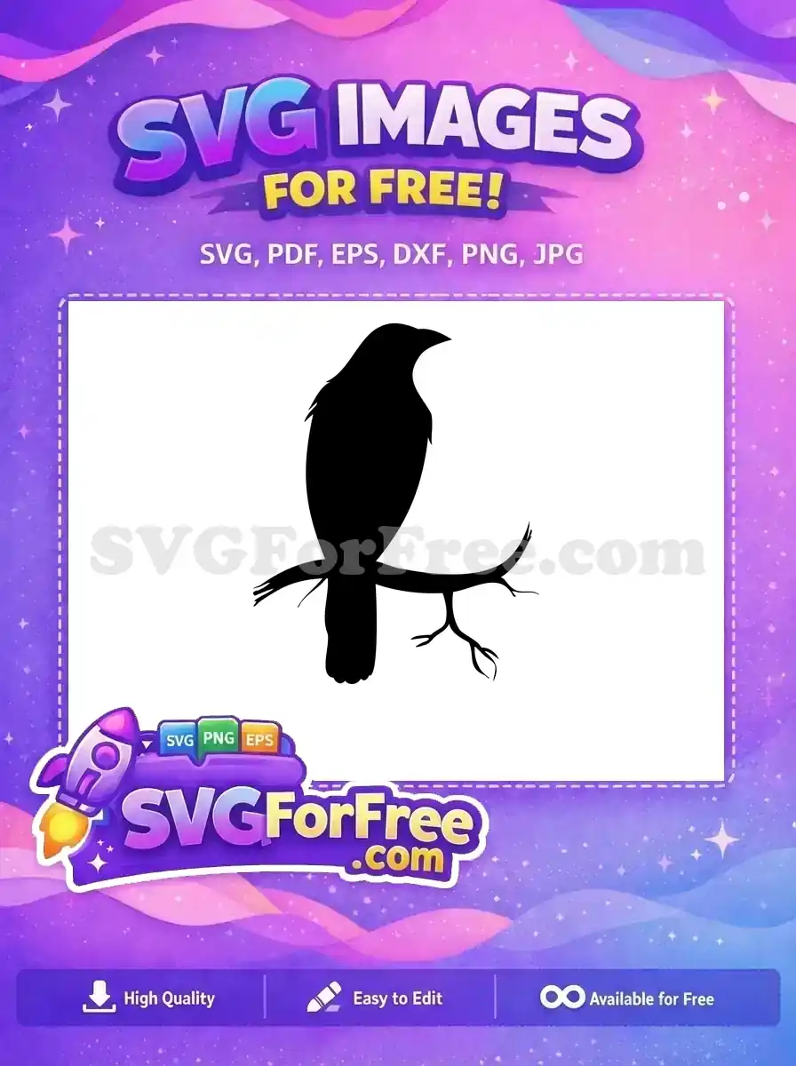 Free Black Crow Silhouette Free Perched Branch Halloween Free SVG