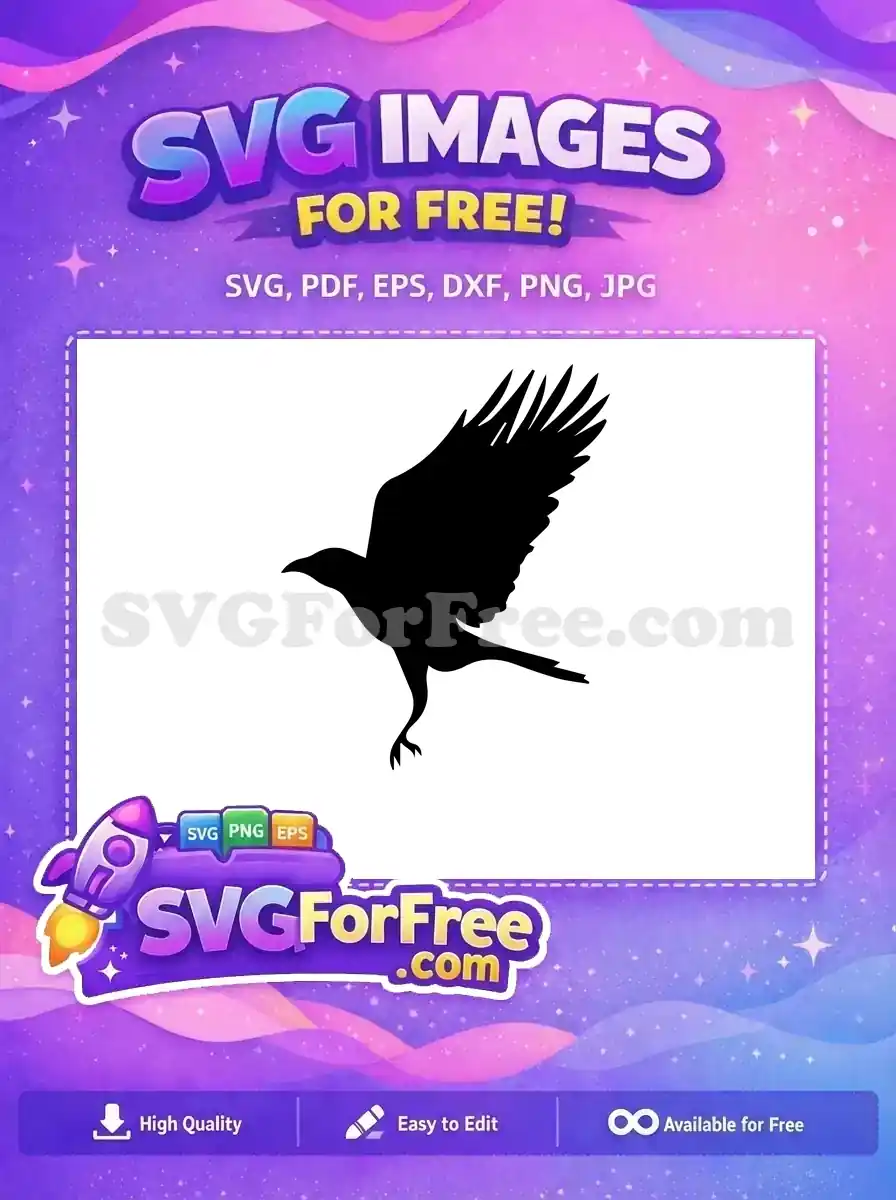 Free Flying Black Crow Free Wings Spread Crow Silhouette Free SVG