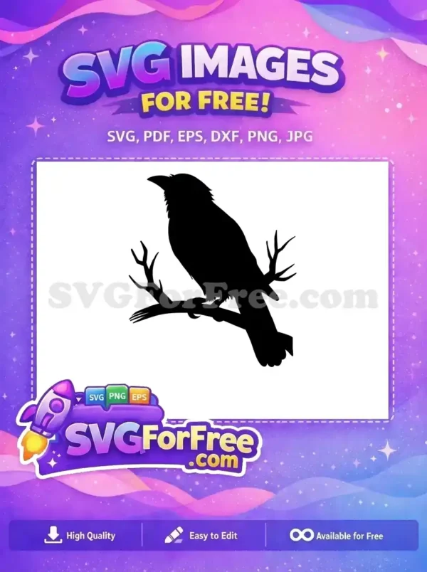 Free Dark Raven Free Perched Branch Spooky Halloween Free SVG Free Dark Raven Free Perched Branch Spooky Halloween Free SVG