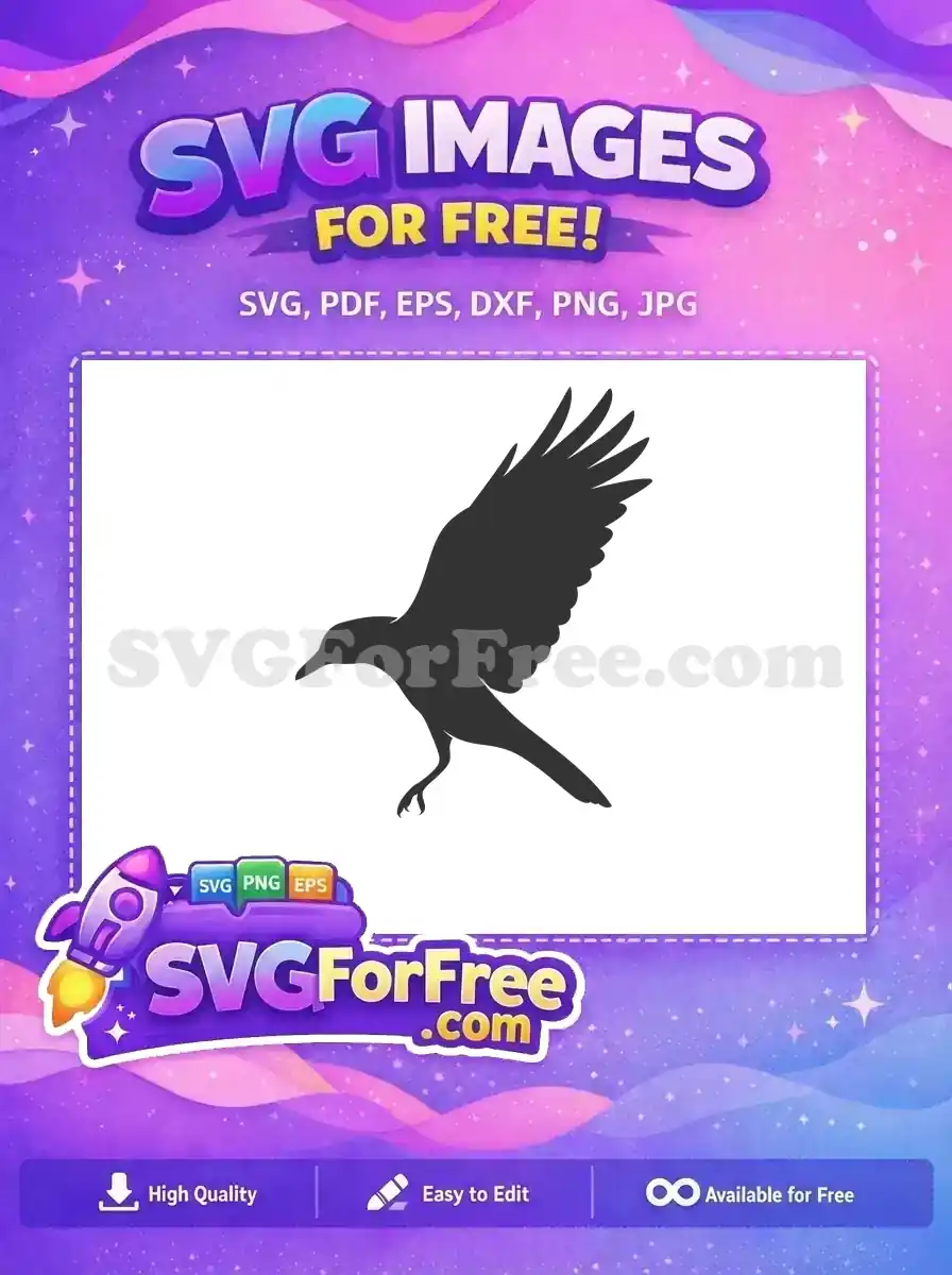 Free flying crow Free dark silhouette wildlife art Free SVG