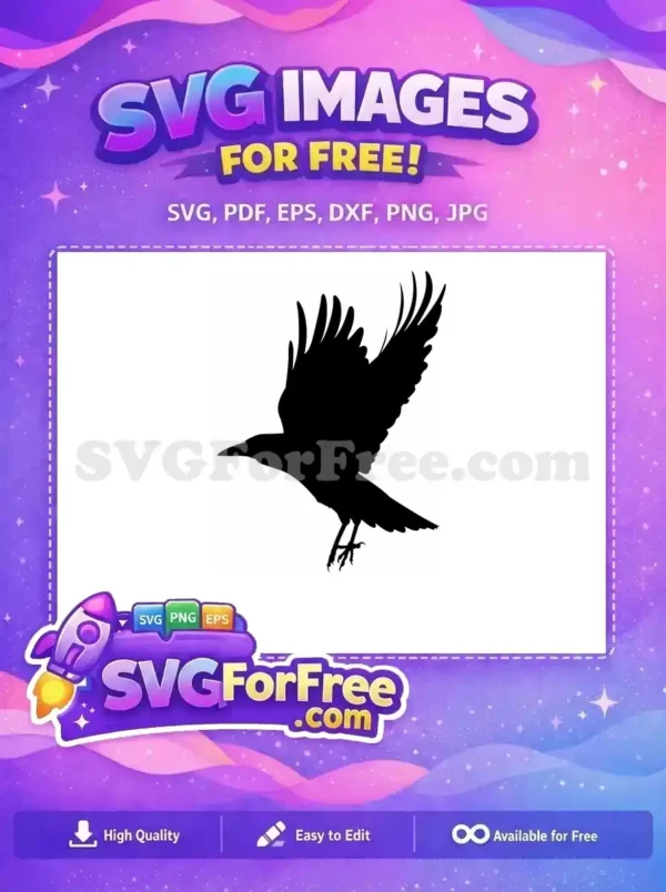 Free Spooky Flying Free Detailed Raven Halloween Night Free SVG