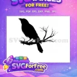 Free Spooky Flying Free Black Halloween Crow Silhouette Art Free SVG - Instant Download