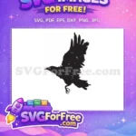Free Black Flying Raven Free Artistic Wings Design Crow Silhouette Free SVG - Instant Download