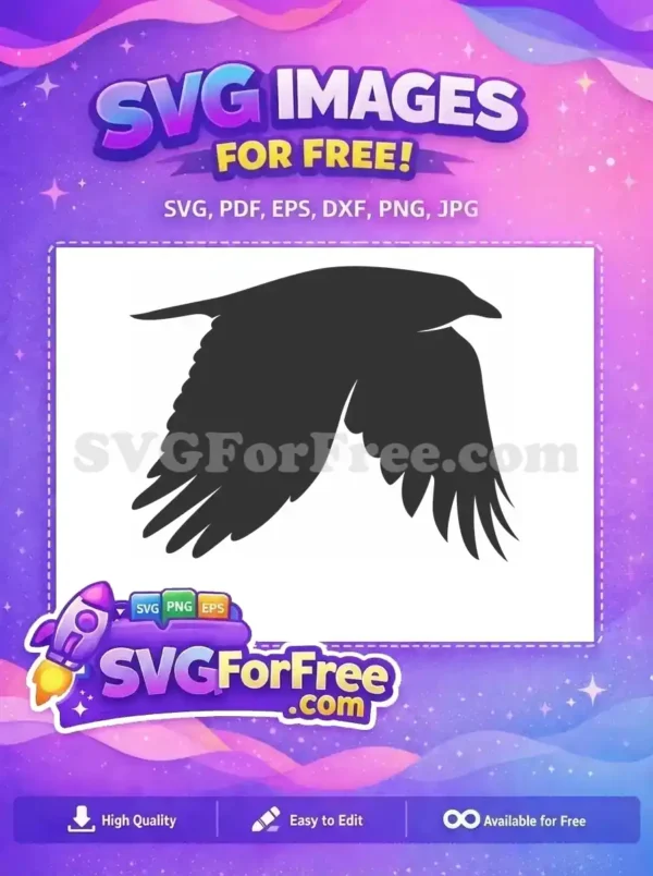 Free Black Flying Crow Free Wide Wingspan Silhouette Halloween Decor Free SVG