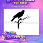 Free Black Crow Free Spooky Tree Branch Crow Silhouette Free SVG - Instant Download