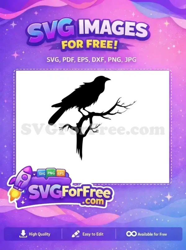 Free Black Crow Free Spooky Tree Branch Crow Silhouette Free SVG