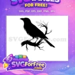 Free Dark Crow Free Perched Branch Gothic Halloween Art Free SVG - Instant Download