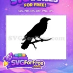 Free Majestic Black Crow Free Branch Silhouette Art Spooky Halloween Free SVG - Instant Download