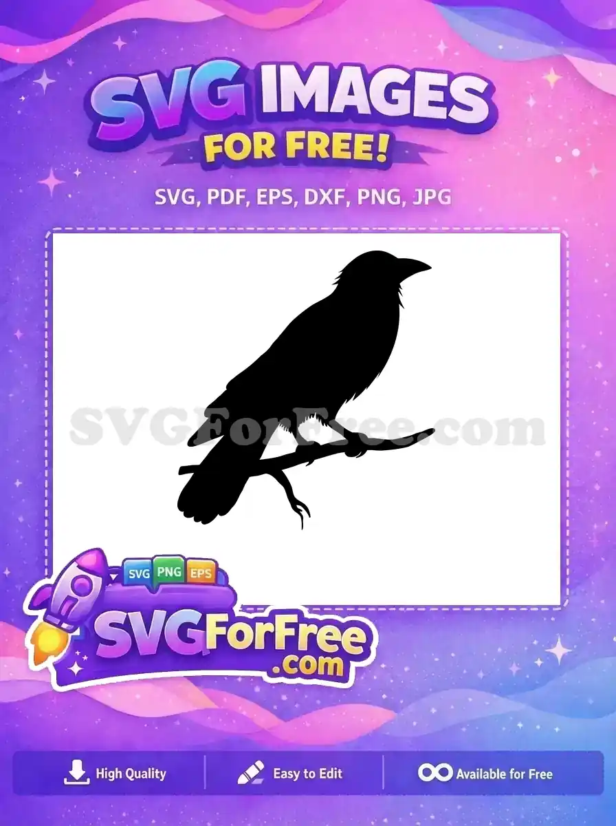 Free Majestic Black Crow Free Branch Silhouette Art Spooky Halloween Free SVG