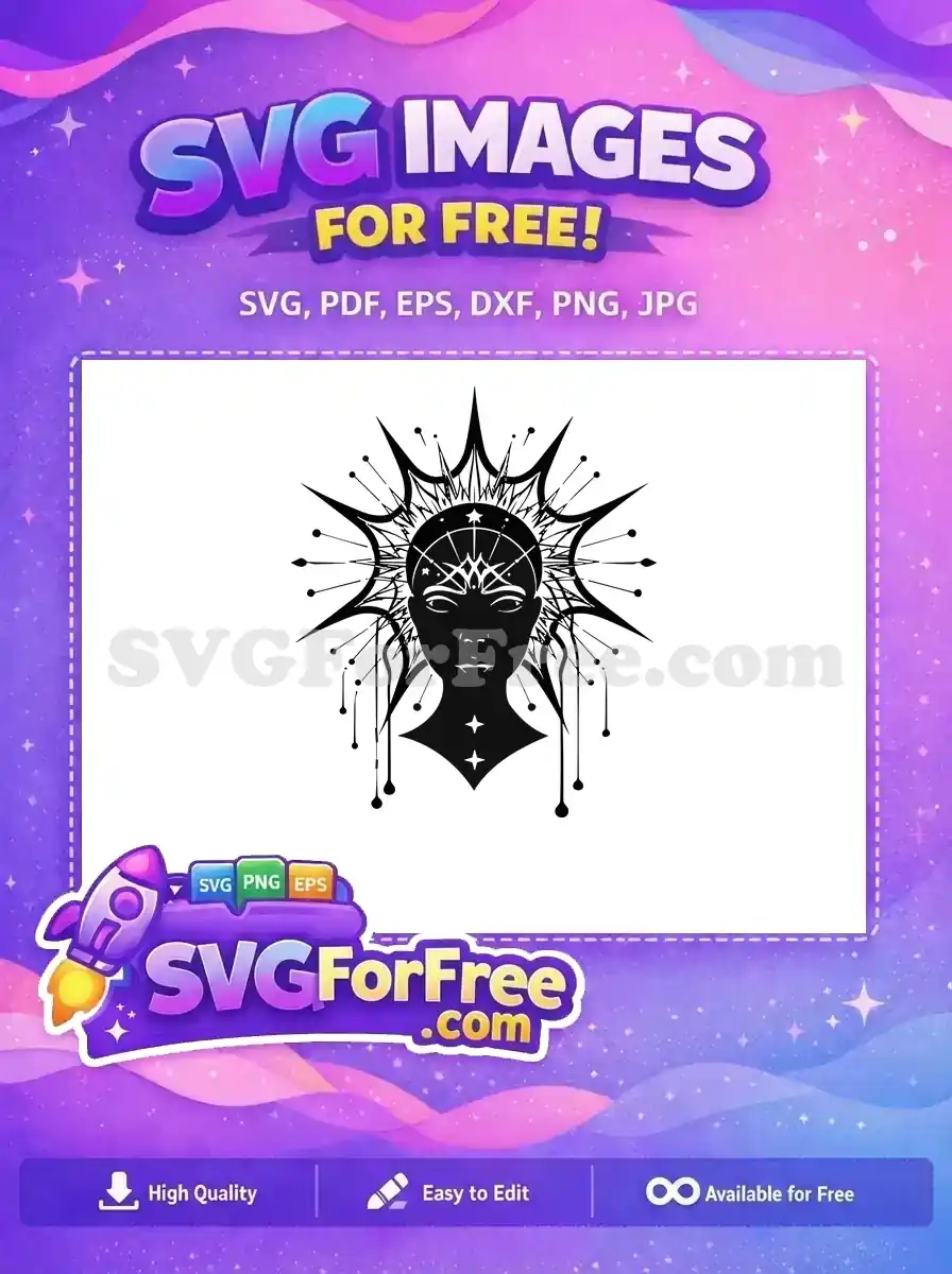 Free Ornate Cosmic Free Serene Silhouette Celestial Queen Art Free SVG