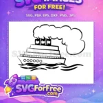 Free Detailed Black Outline Free Ocean Waves Cruise Ship Free SVG - Instant Download