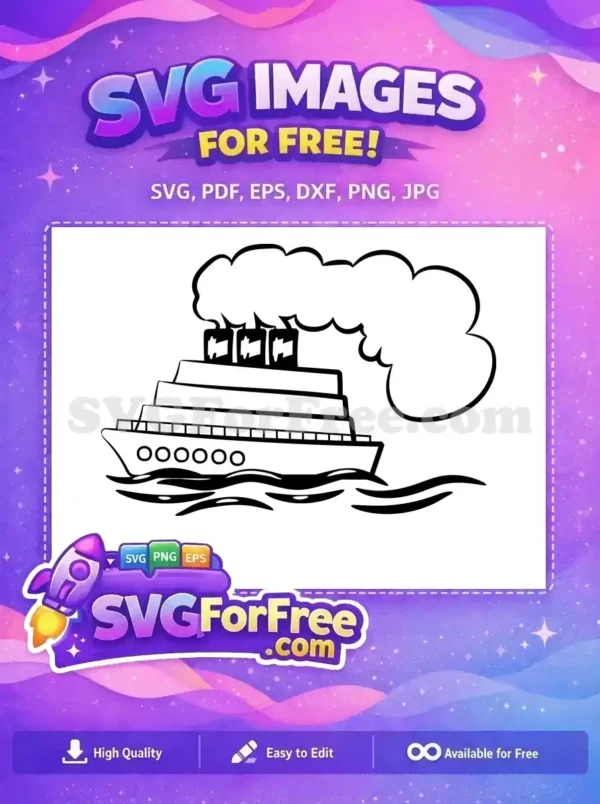 Free Detailed Black Outline Free Ocean Waves Cruise Ship Free SVG