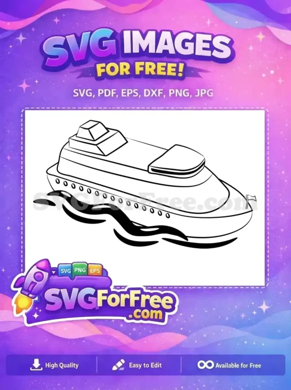 Free black outline Free multi-deck cruise ship ocean waves Free SVG