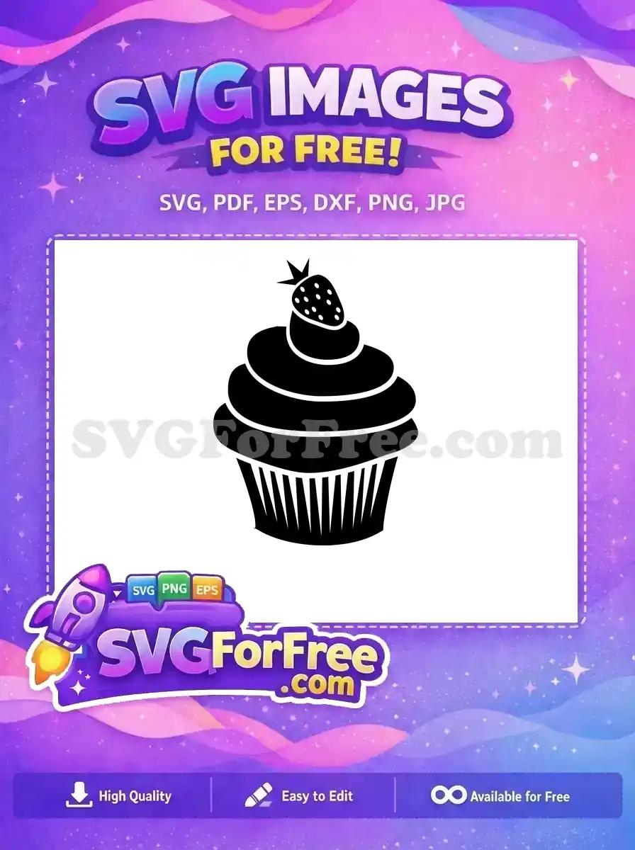 Free Black Swirled Cupcake Free Strawberry Dessert Sweet Treat Baking Free SVG