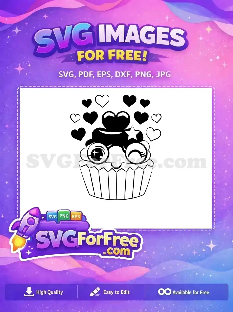 Free Cute Winking Cupcake Free Heart Star Silhouette Design Free SVG