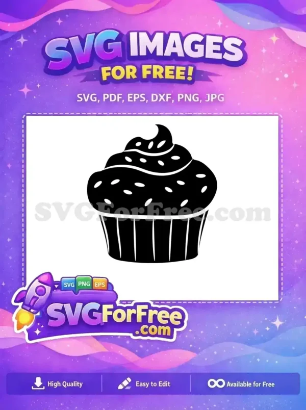 Free Black Cupcake Silhouette Free Sweet Sprinkles Frosting Dessert Free SVG