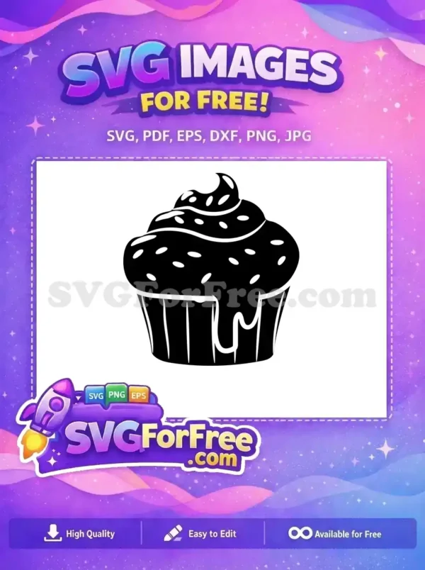 Free Delicious Black Cupcake Free White Sprinkles Bakery Delight Free SVG
