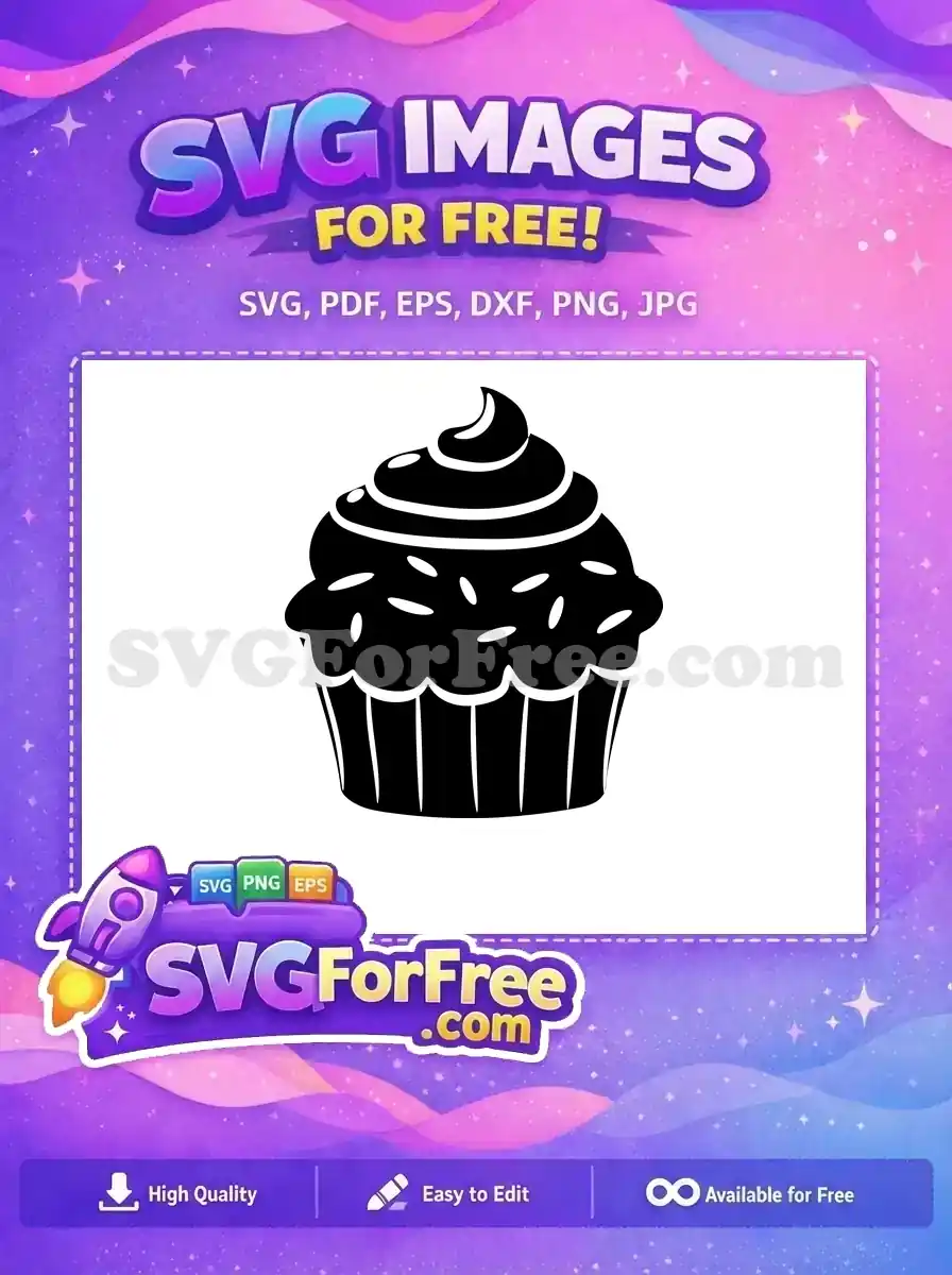 Free Black Cupcake Silhouette Free Sprinkles Swirl Frosting Dessert Free SVG