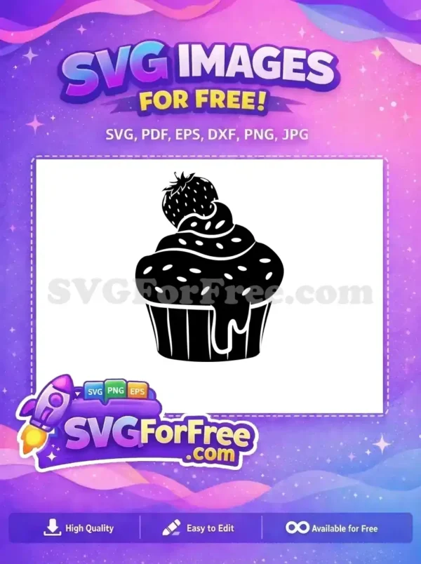 Free Black Strawberry Cupcake Free Sweet Dessert Bakery Treat Free SVG