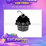Free Black Cherry Cupcake Free Starred Striped Wrapper Dessert Free SVG - Instant Download
