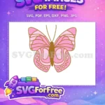 Free Cute Pink Butterfly Free Brown Outlined Patterns Nature Theme Free SVG - Instant Download