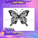 Free Cute Butterfly Free Detailed Wings Monochrome Design Free SVG - Instant Download