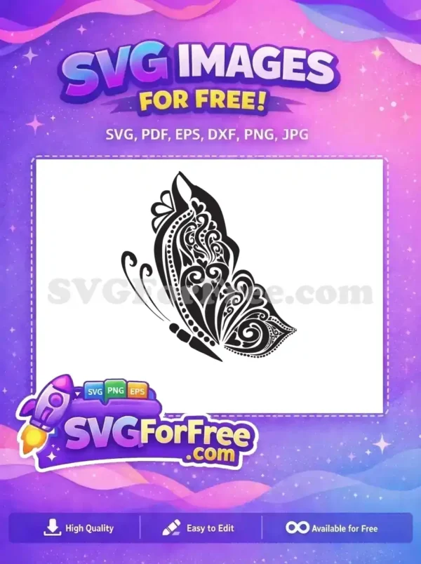 Free Detailed Heart Swirls Free Elegant Black Wings Cute Butterfly Free SVG