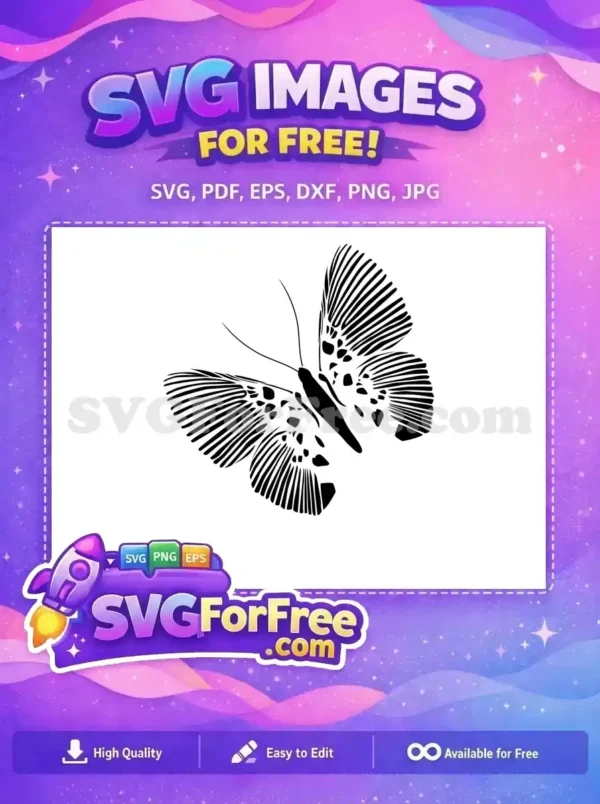 Free Stylized Black White Free Delicate Wing Patterns Cute Butterfly Art Free SVG
