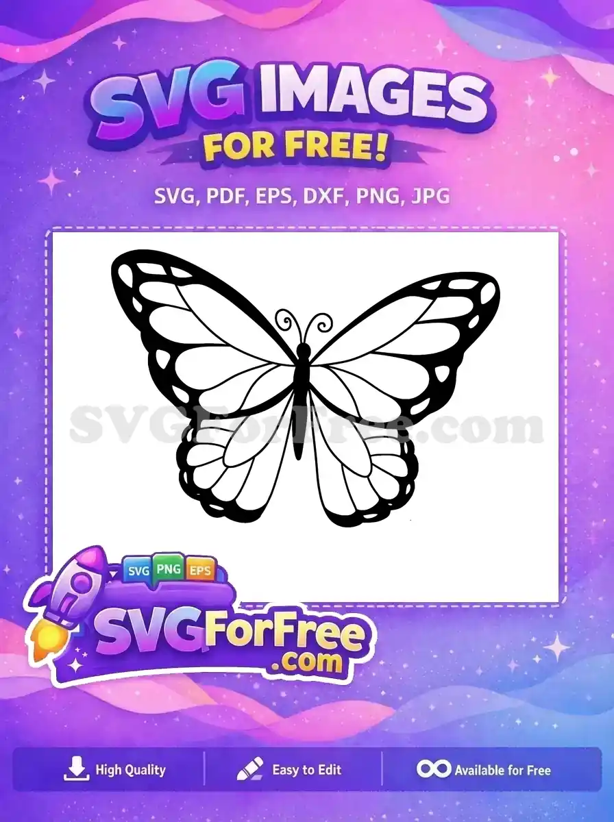 Free Black Outline Butterfly Free Intricate Wing Detail Cute Nature Decor Free SVG
