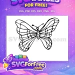 Free Intricate Wing Pattern Free Black Outline Cute Butterflies Free SVG - Instant Download